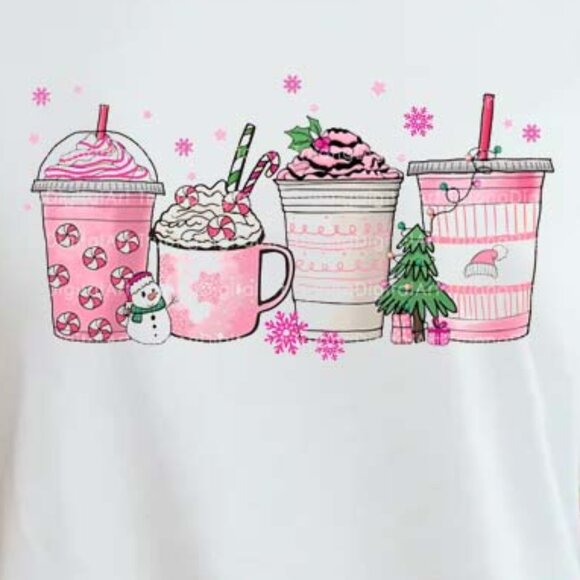 Pink Christmas Coffee Cups Shirt, Pink Coffee Cups Lover Christmas Coffee Tee - Picture 2 of 3